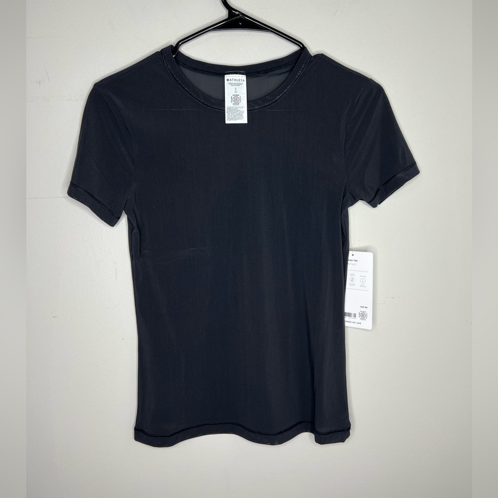 Athleta Black Short Sleeve Tee Mesh Semi Sheer NEW W/Tag - Picture 4 of 8